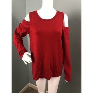 NWT Women's Donna Karan L/S Red Cold Shoulder Silk Blend Sweater Sz Large